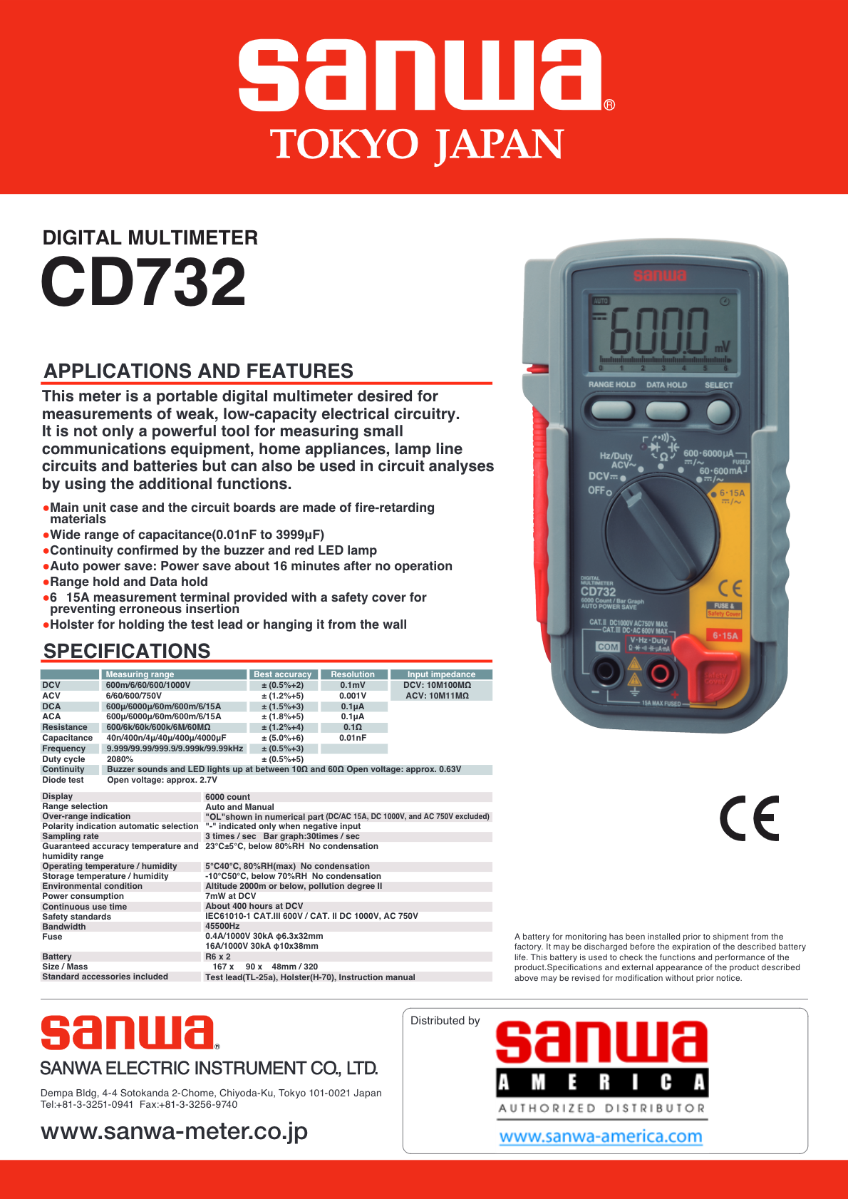Sanwa CD732 | Digital Multimeter with High-Speed Bar Graph